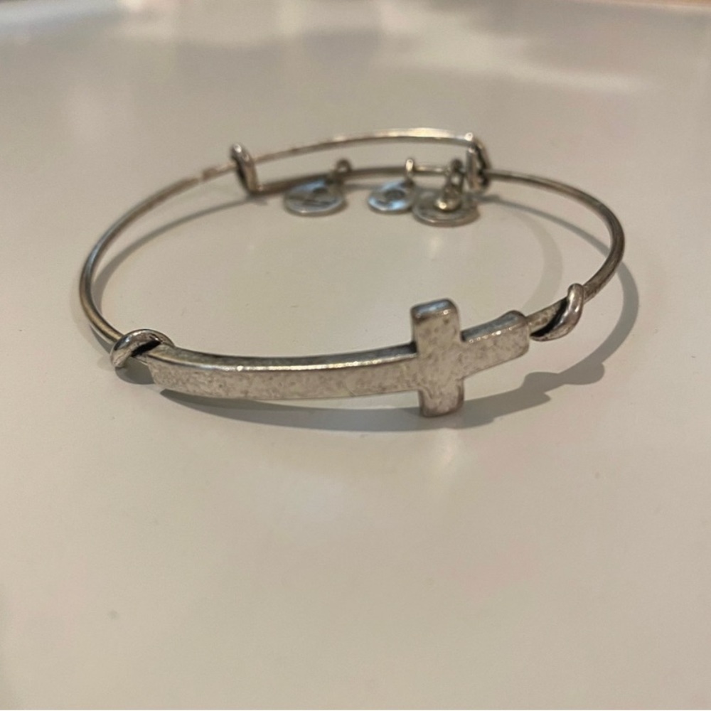 ALEX and ANI Silver cross bangle bracelet